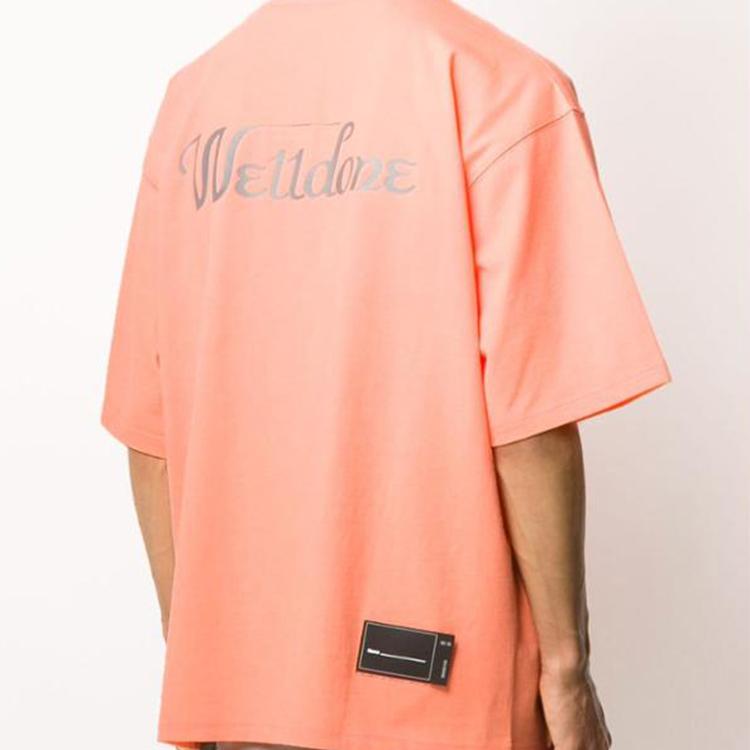 We11Done Reflective Letter Logo Printed Cotton Short Sleeve T-Shirt Unisex Tops Orange WD-TP5-19-930-OR