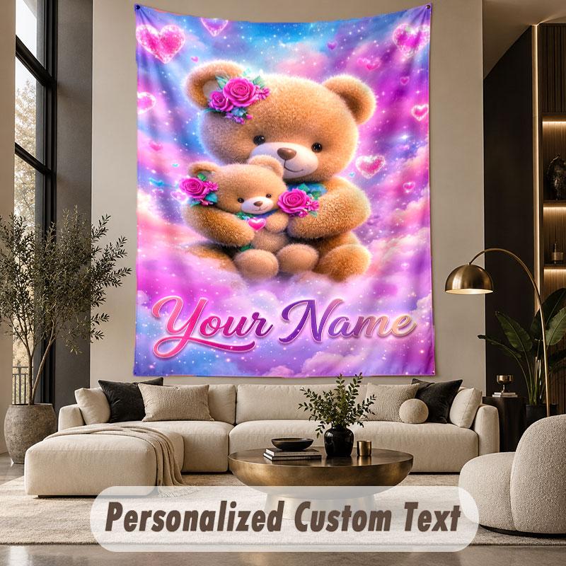 Teddy Bear (374) Theme Custom Tapestry Personalized Custom Name Text Wall Hanging Tapestry Home Decor Background Cloth