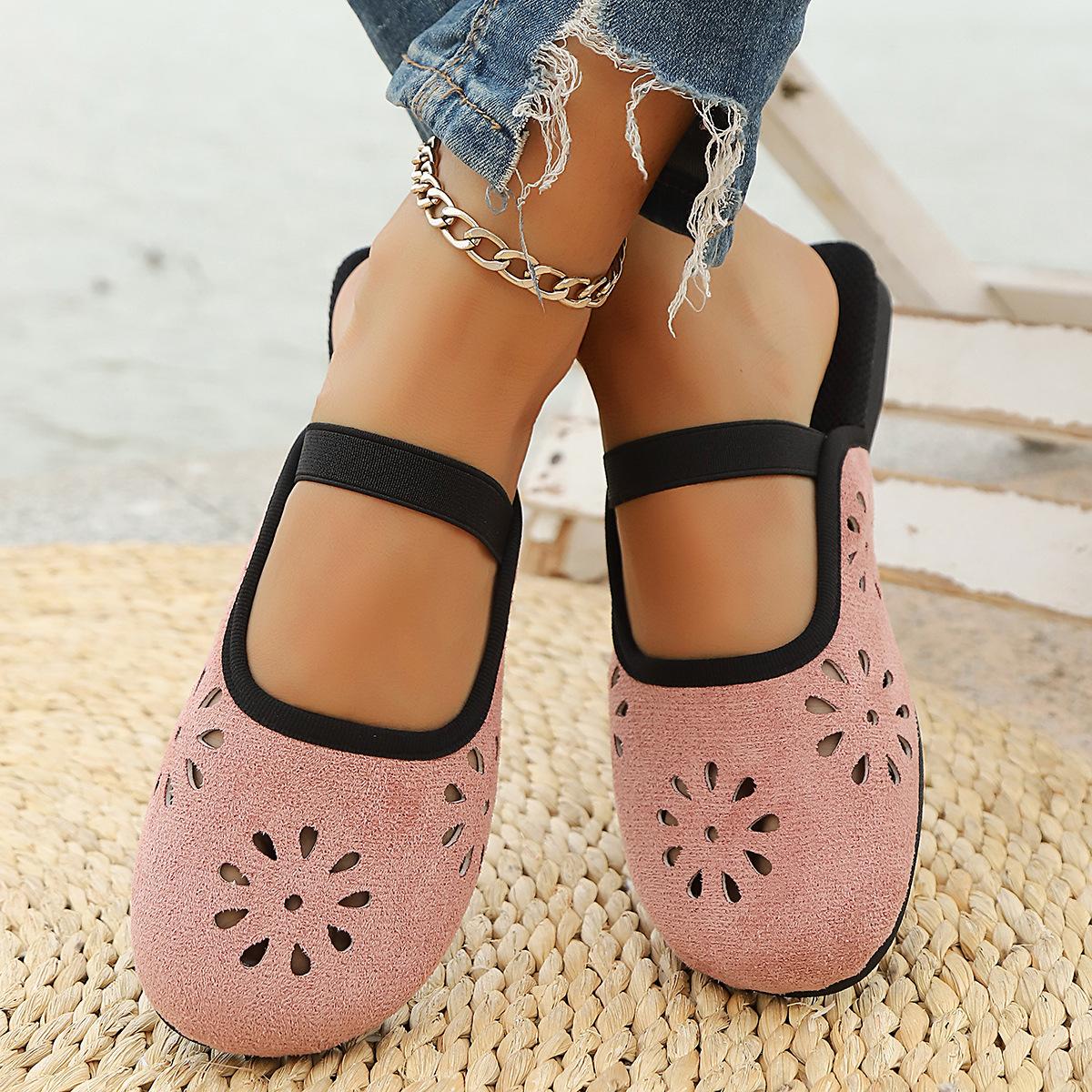 

Fashion Large size sandals for women 2025 autumn new European and American fashion solid color sandals with flower hollow sandals 43 розовый