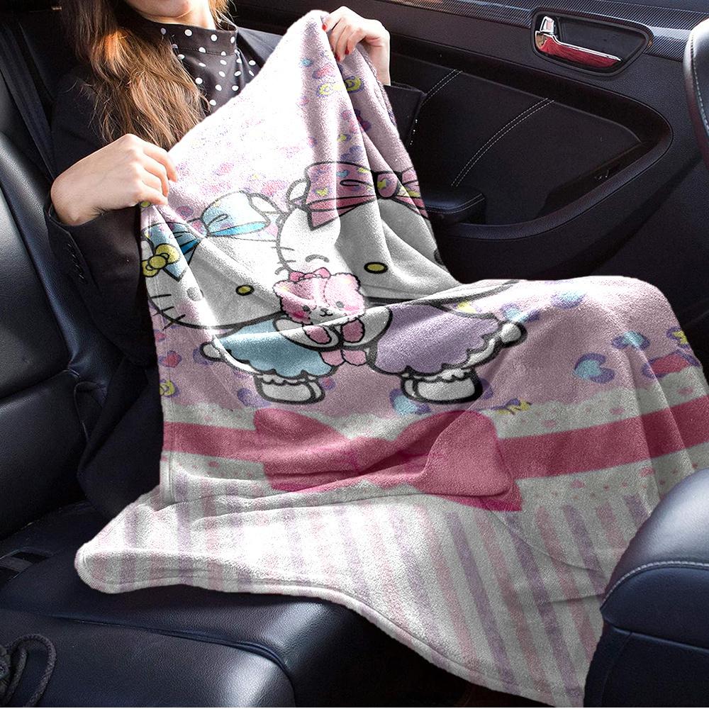 1pc Hello Kitty, Pastel, HeartsDigital Print Fleece Blanket - Contemporary Style, Suitable for All Seasons, Perfect for Home, Travel, or Cam