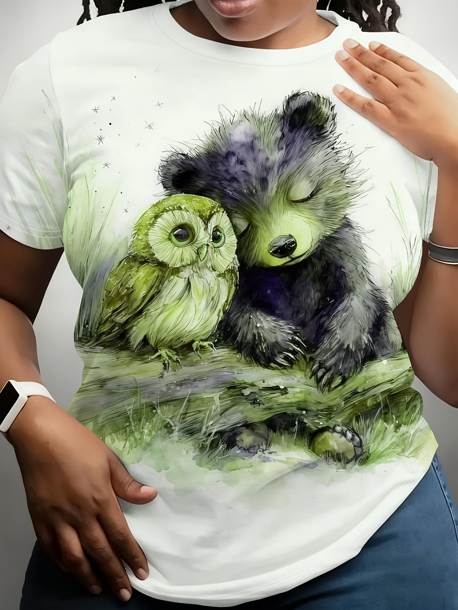 

Women S Clothing. Watercolor Bear And Owl All Over Print. Round Neck T-Shirt. Suitable for Daily Home Wear. Machine Washable Apparel. Curvy Women S Cl 3XL дубильная кора