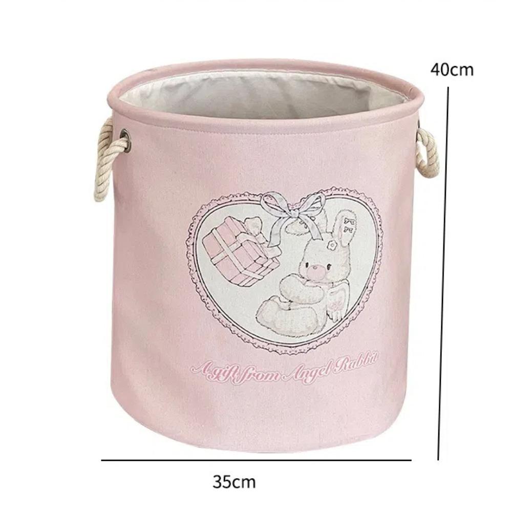 Cute with Handles Laundry Basket Cartoon Bear Rabbit Large Capacity Toys Storage Basket Round Foldable Clothes Basket Bedroom