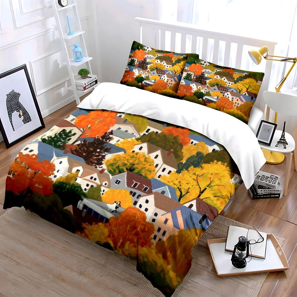 Autumn Village Wedding Celebration Views Kid'S And Adults' Bedroom Decor, Exquisite Three-Piece Bedding Set Gift