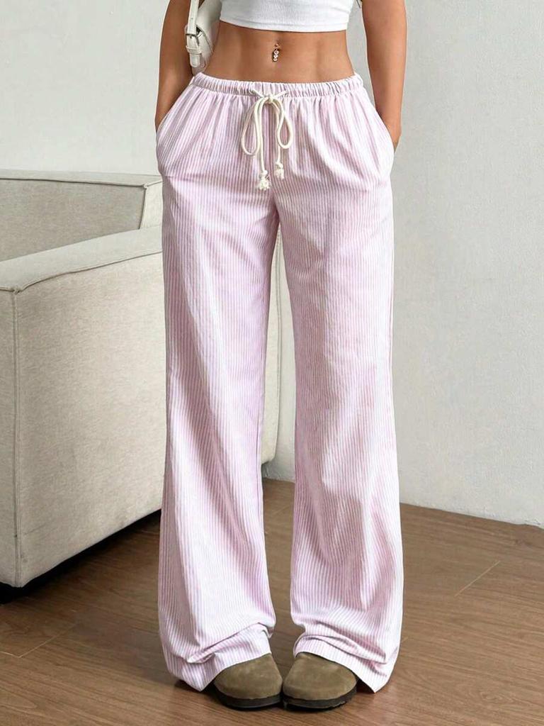 Autumn New Women's Clothing Striped Cute Wide Leg Pants Floor Length Casual