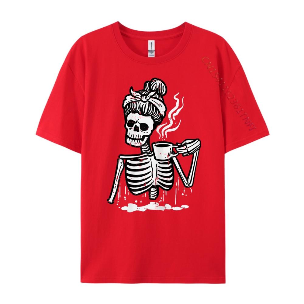 Halloween Skeleton Messy Bun Coffee Funny Costume Mom Women Free Shippping Items Lowest Prices Man Mens T Shirt Classic S
