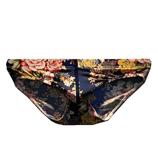 Soutong Low Waist Men Underpants Super Thin Nylon Flower Printed Classics Briefs for Sleep
