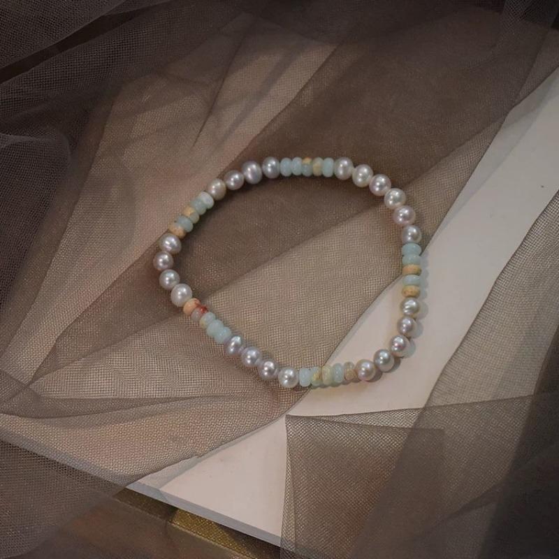 Pearl Pastel Beaded Bracelet – Handmade Natural Stone Stackable Bracelet for Women, Dainty Boho Jewelry Gift
