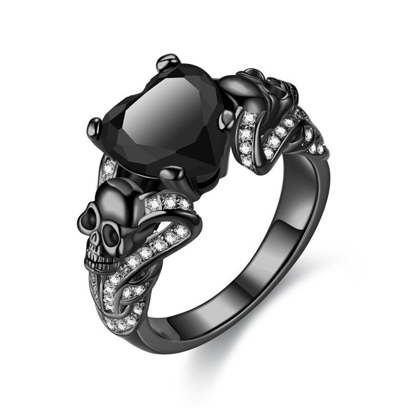 

Gothic Jewelry Purple Red Black Crystal Unique Black Skull Rings for Women 6 чёрный