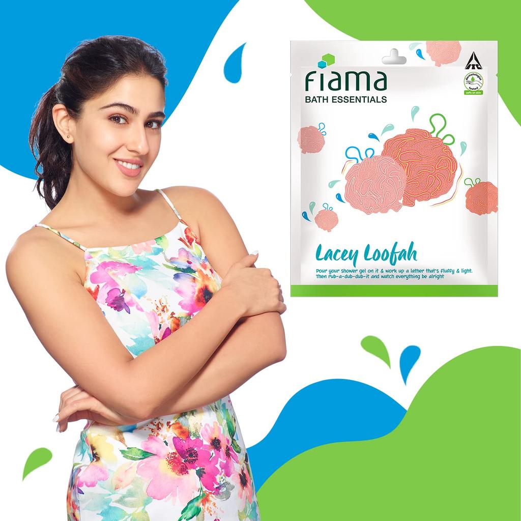 Fiama Bath Essential Lacey Loofah Soft Exfoliating Shower Sponge Pack of 1 for Smooth Energized Skin