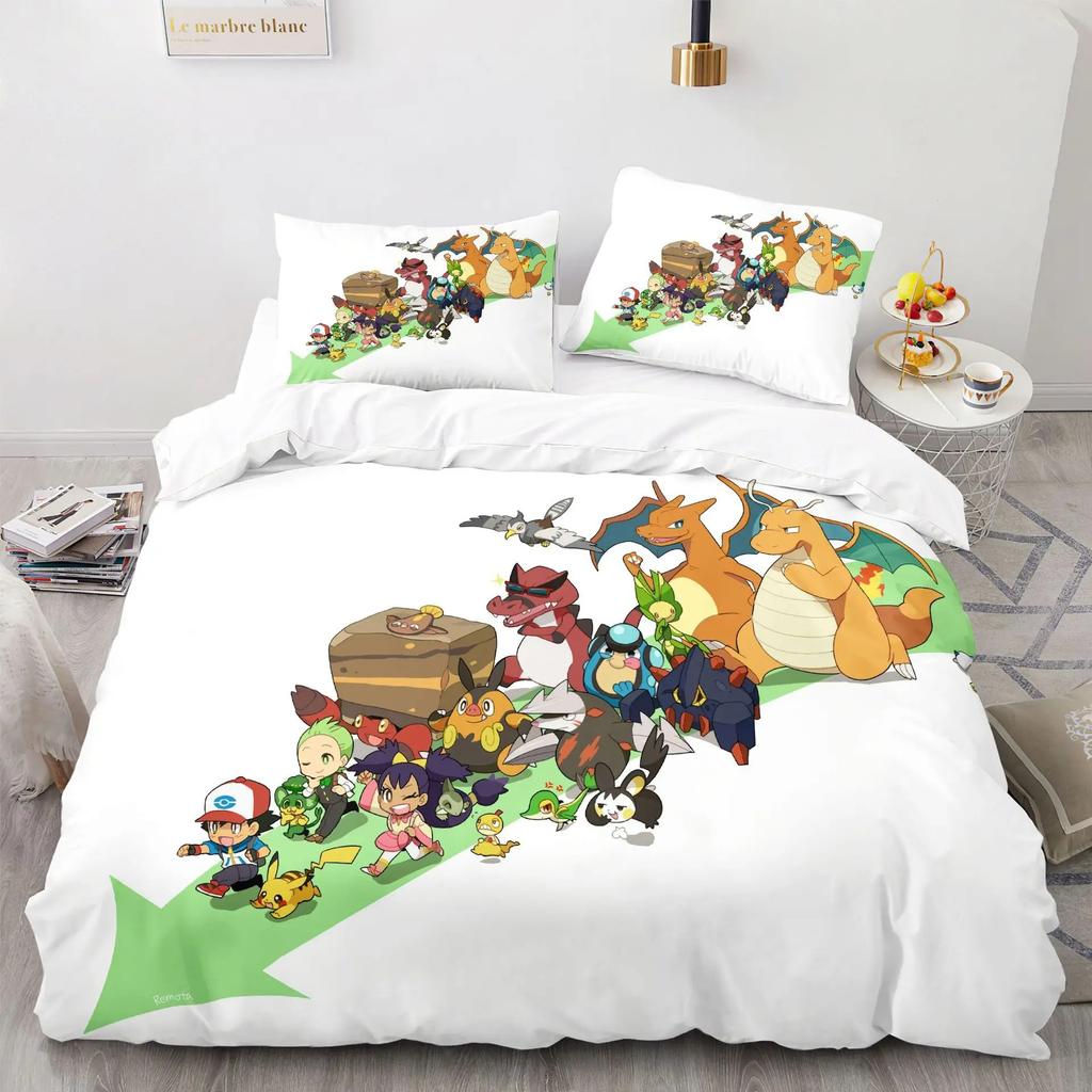 Comforter 3D Print Pokemon Pikachu Bedding Set Soft Comforter With 1/2Pcs Pillow Shams For Kids Adults Microfiber