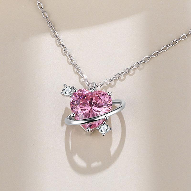 Ocean Heart LOVE Pink Zircon Necklace: 18K Gold-Clad 925 Silver