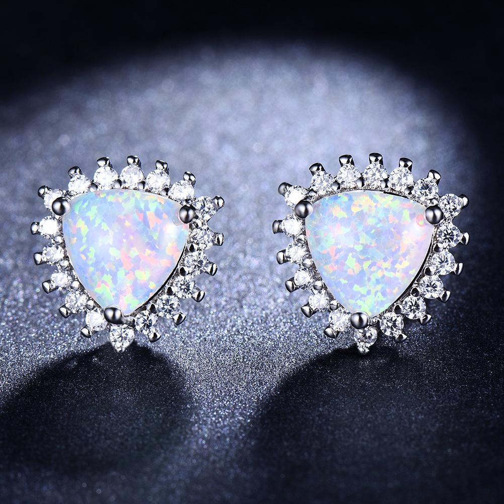 

New Blue White Green Orange Purple Triangle White Diamond Womens Versatile Earrings