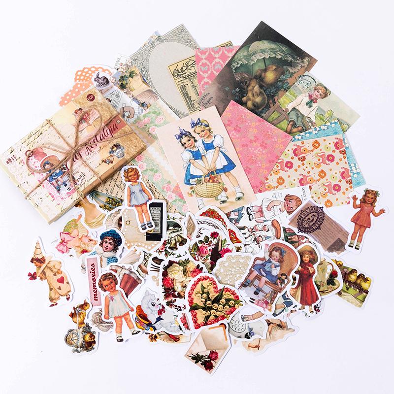 Journamm 60pcs/boxed Vintage Boxed Stickers for Scrapbooking Junk Journal School Supplies Creative Stationery DIY Deco Stickers