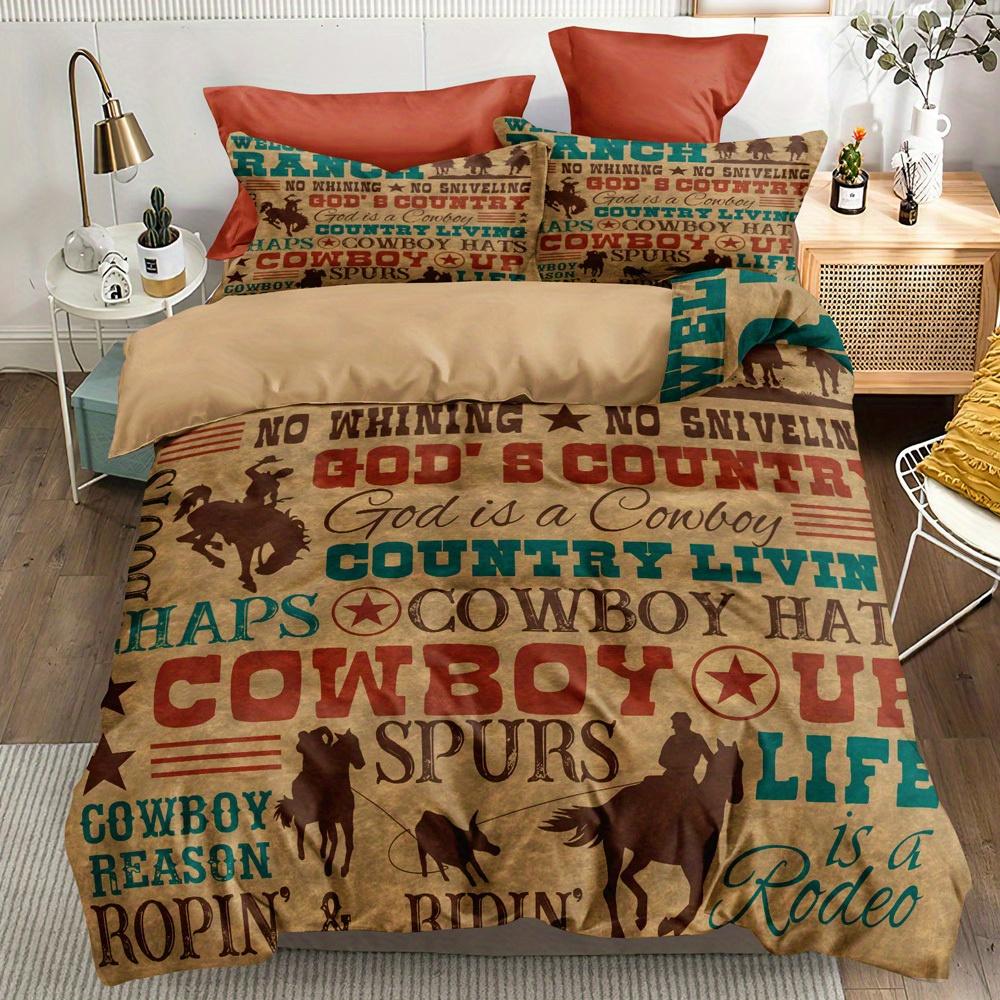 

[Western Cowboy Duvet Cover] 3Pcs Western Cowboy Knight Duvet Cover Set - Fill-Free, Zippered, Machine Washable Polyester Duvet Cover Set&EU Single(135x200cm)