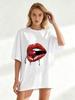 Oversized T Shirt Black Cherry Lips Print Graphic Tee Casual Streetwear Summer Outfit Women Fashion Top