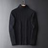 Men's Korean Style Slim Fit High Neck Cable Knit Wool Sweater - Long Sleeve, Solid Color, Autumn/Winter.
