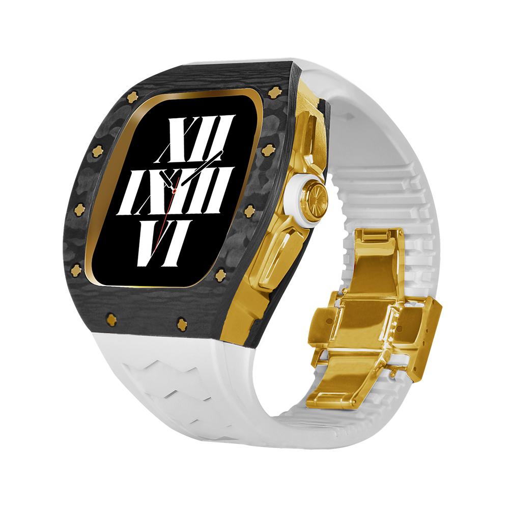 High Quality Carbon Fiber Titanium Alloy Case Modification Kit Replacement Fluororubber Strap for Apple Watch 44/45mm Size For Apple Watch 44/45mm Size