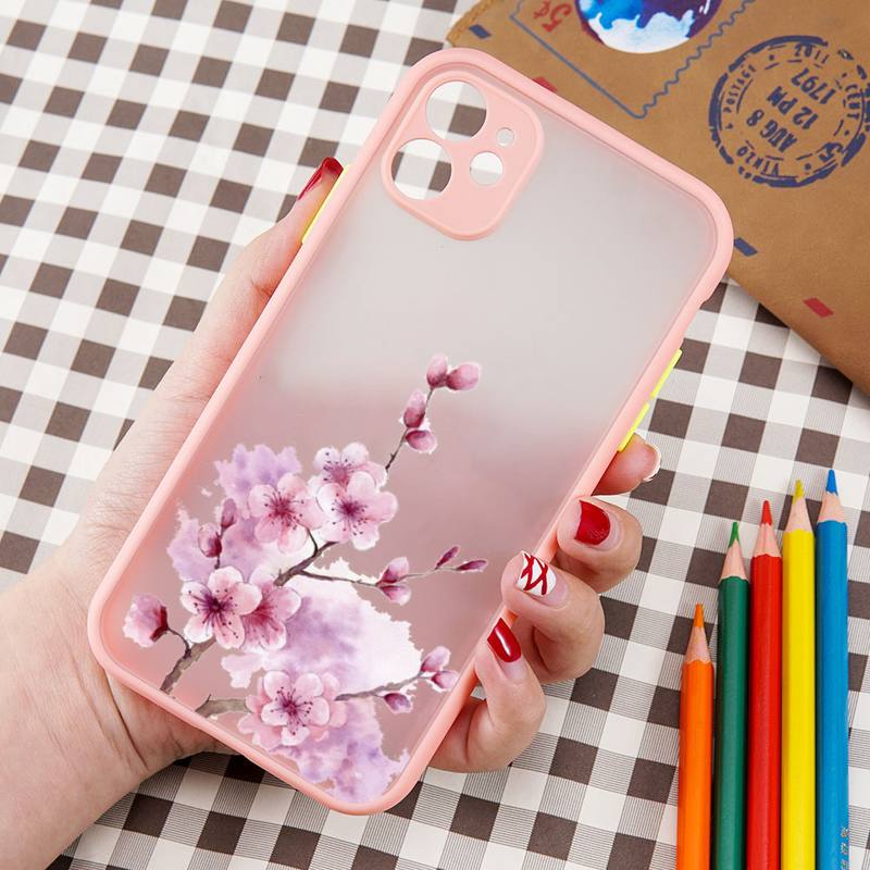 

Розовый цветок сакуры мультфильм чехол для телефона матовый прозрачный для iphone 7 8 11 12 13 plus mini x xs xr pro max чехол iPhone11