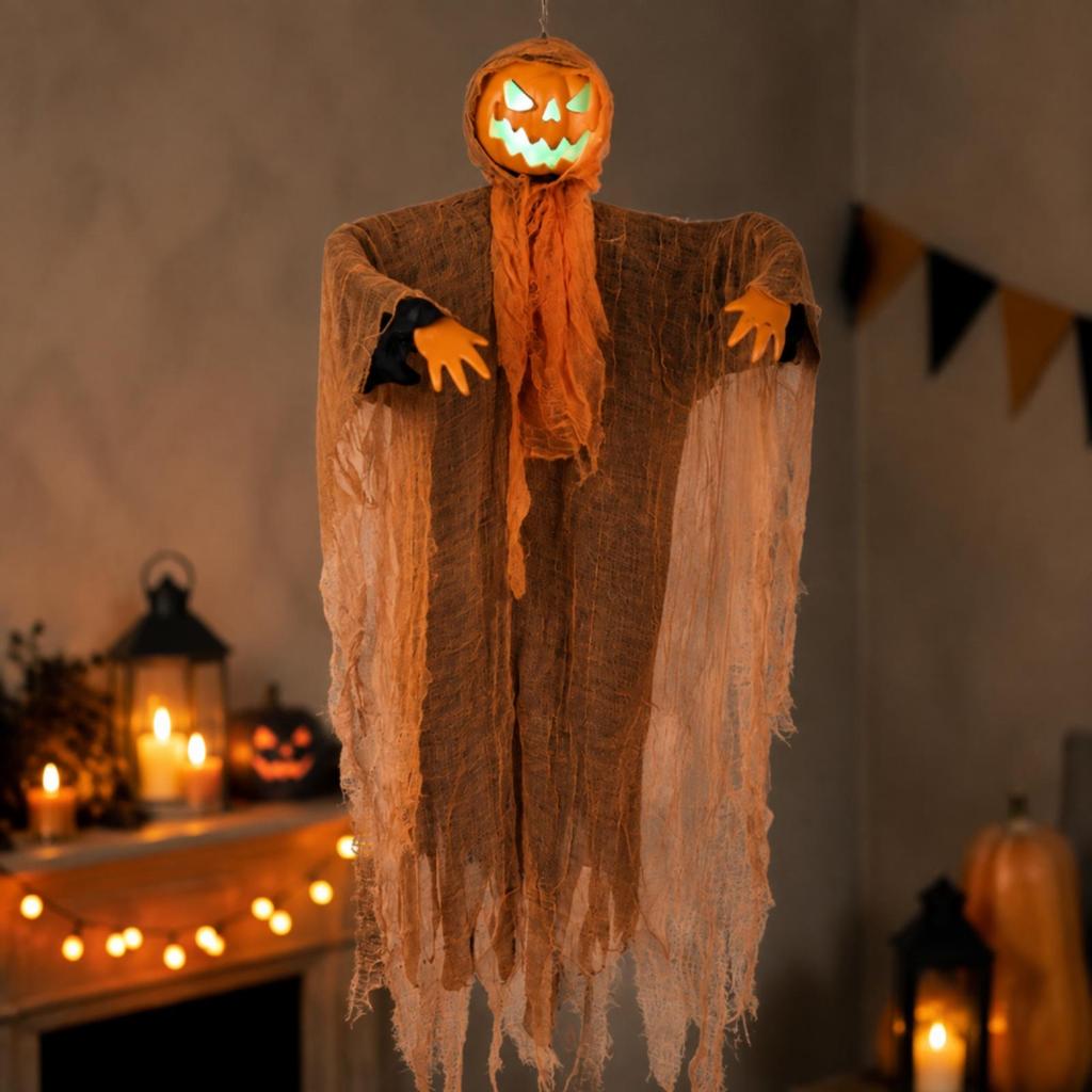 Animated Hanging Pumpkin Decoration Scary for Seasonal Decorating