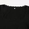 Sexy U-Neck Lace Bow Slim Fit Long Sleeve Y2K T-Shirt for Spring & Autumn
