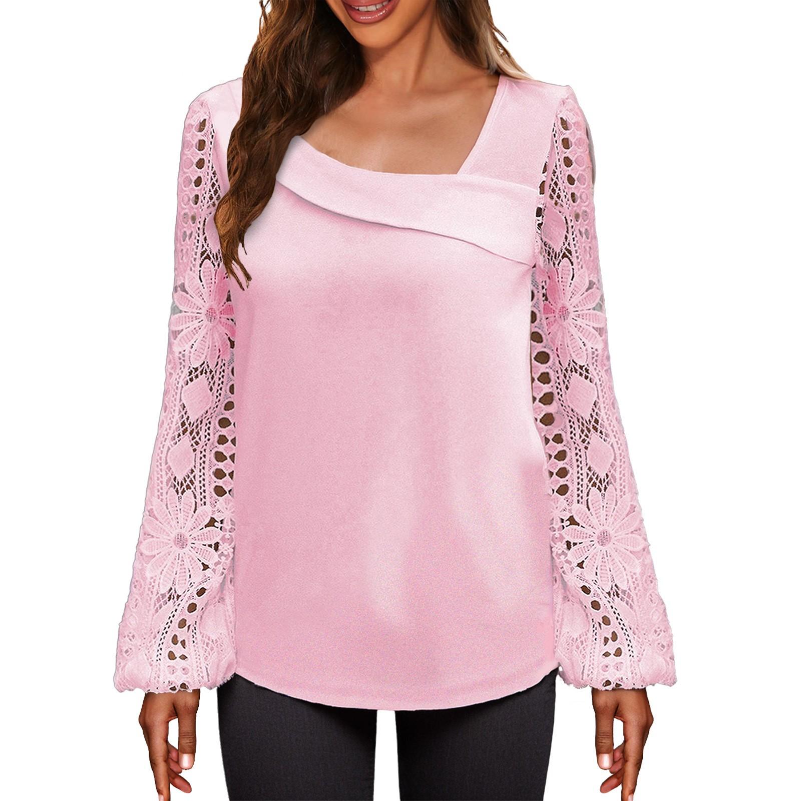 Модные женские повседневные свободные кружевные футболки с длинными рукавами — фото 4