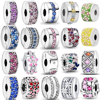 925 Silver Flower Clip Beads Round Hole For European Bracelets DIY Fashion Jewelry Accessories