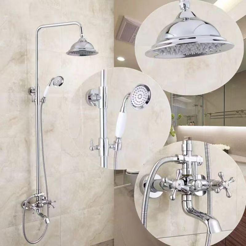 French Retro Full Copper Gold Shower Head Set with Hot and Cold Faucet