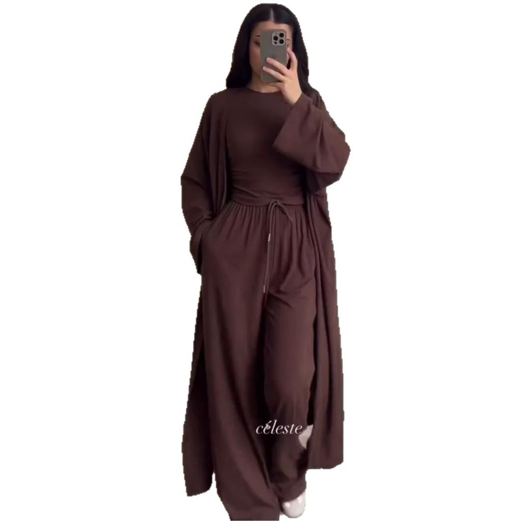 Autumn and Summer Season Comfortable and Versatile Commuting Daily Wide-leg Pants Waist and Thin Tight Top Jacket Three-piece Set
