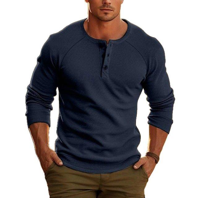 Men's Base Layer Long Sleeve T-Shirt Solid Color Casual Simple T-Shirt Top