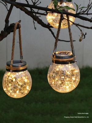 Solar Waterproof Crackle Glass Hanging Light for Garden, Balcony, and Outdoor Decor