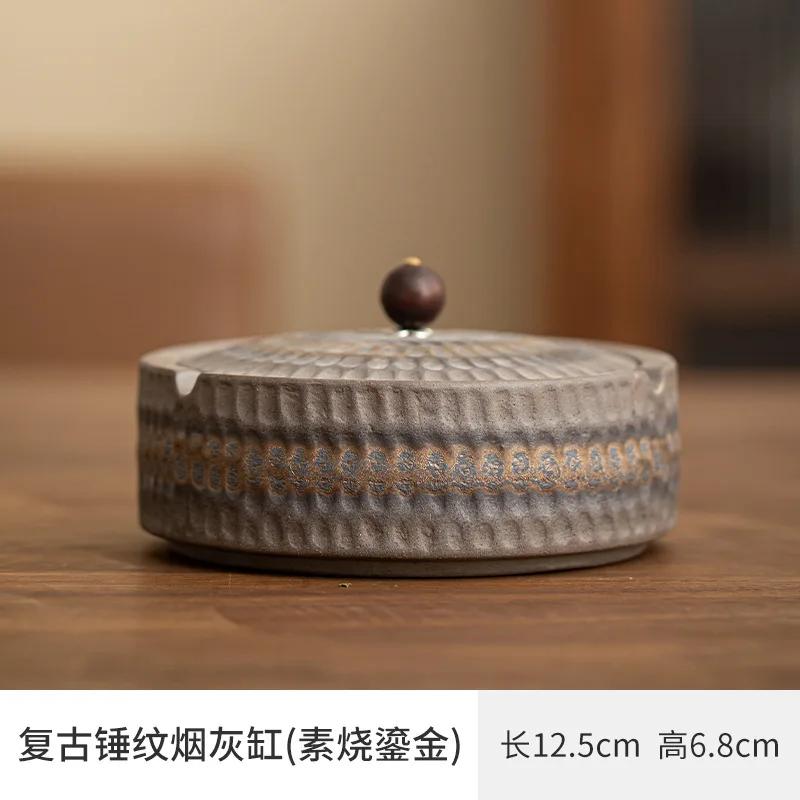 Vintage Ceramics Ashtray Living Room with Lid Anti Fly Ash Ceramic Cigar Ashtray Decoration Chinese Home Decoration Art Friend