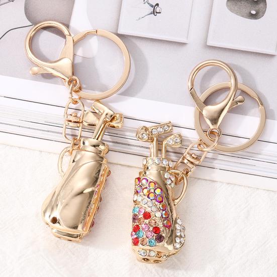 Keychain Pendant Golf Bag Shape Key Holder with Multicolor Rhinestones Anti-Oxidation Lobster Clasp Keyring Backpacks Car Accessory