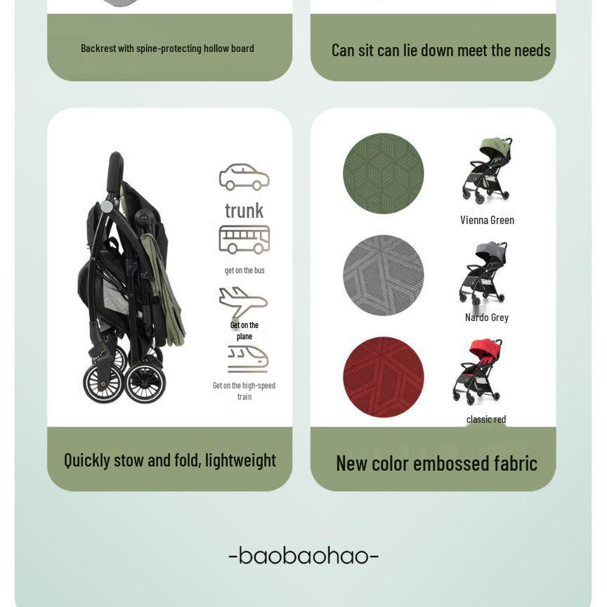 A10 Baby Stroller: Lightweight, Foldable, Four-Wheel Design for Sitting and Lying Down.