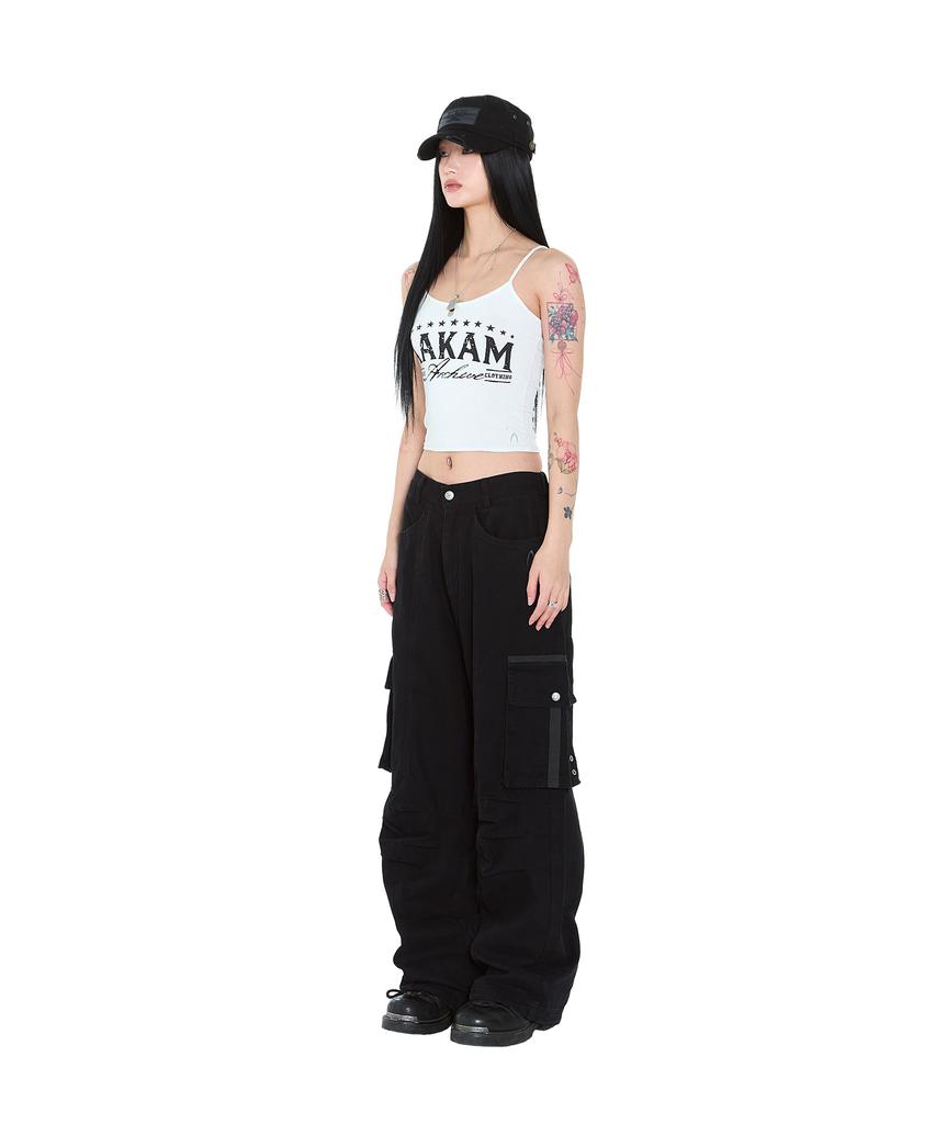 AAKAM Knee Pin-Tuck Taped Cargo Pants (Black)