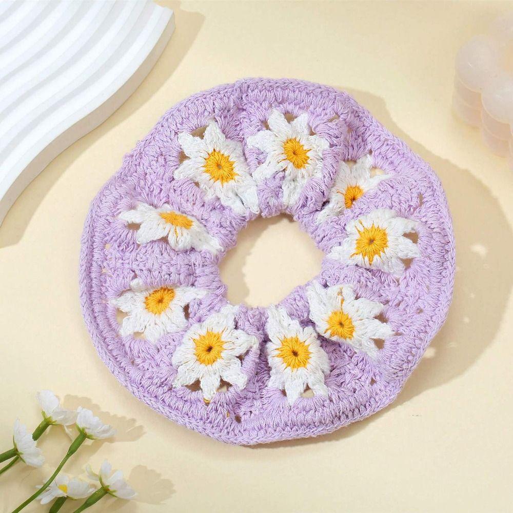 Süße Bohemian-Stil Häkelblumen Scrunchies Flores Elastisches Süßes Haargummi Gewebtes Buntes Strick-Haarseil Kopfschmuck