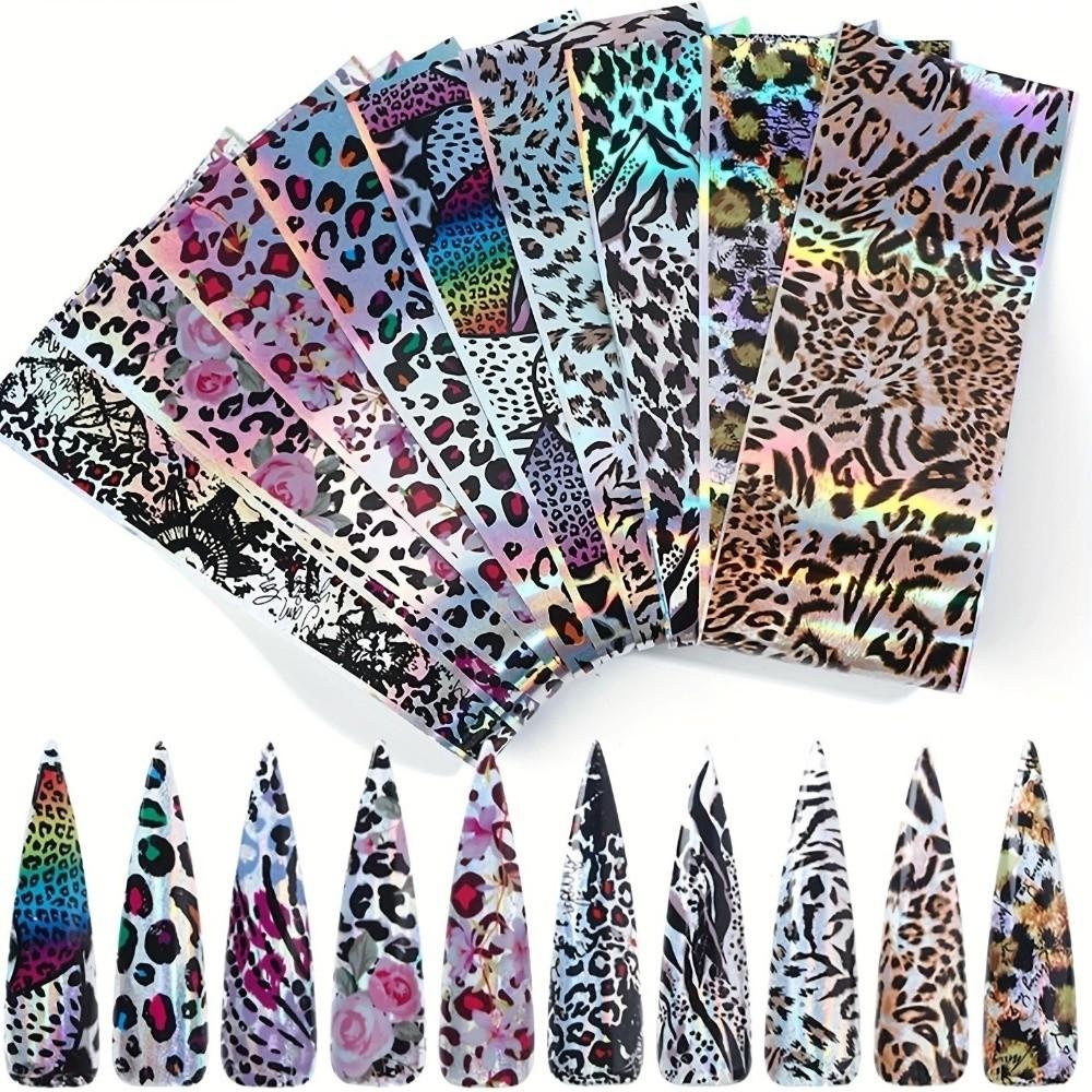 Stripe Pattern Nail Foils Leopard Print Nail Decals Fashion Nail Stickers Nail Decoration