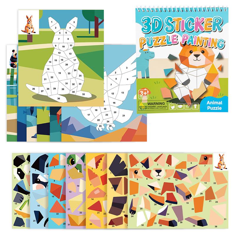 3D Geometry Collage Sticker Book Handmade Cartoon Animal Traffic Sticker Puzzle Toys Enhance Focus Training Enlightenment Gifts