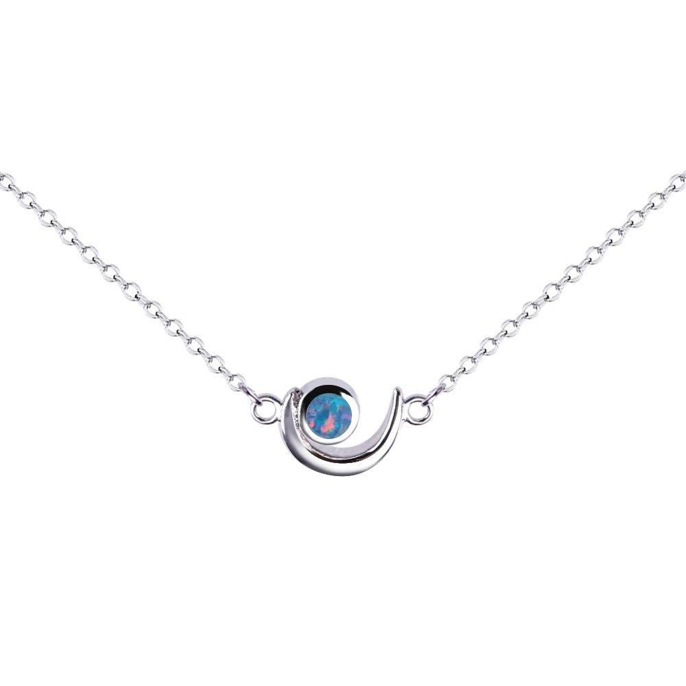 KELITCH Women's Choker Necklace with Synthetic Opal & Moon Oval Pendant (16-18 Inch) Chain (Color)