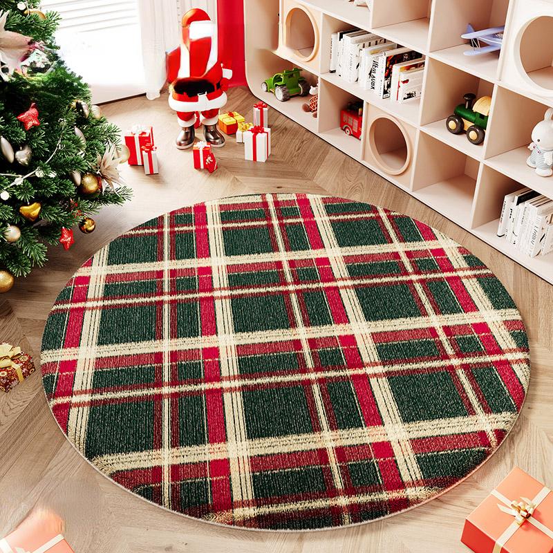 Cartoon Style Rugs for Bedroom Christmas Living Room Decoration Red Carpet Round Thickend Lounge Floor Mat Fluffy Soft Plush Rug