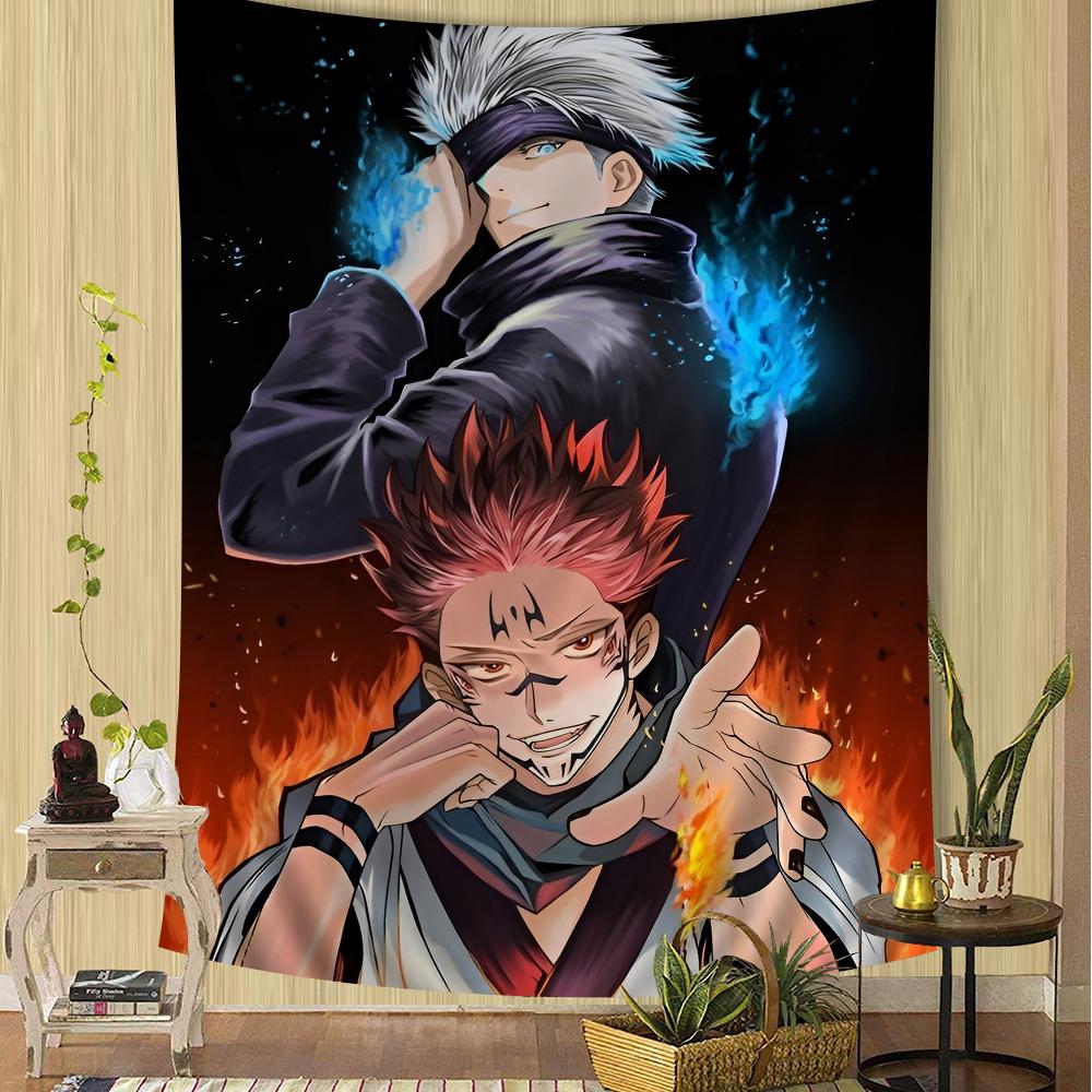 Jujutsu Kaisen Group Battle Wall Tapestry Dynamic Character Art Edgy Room Decor for Shonen Anime Action Manga Fans