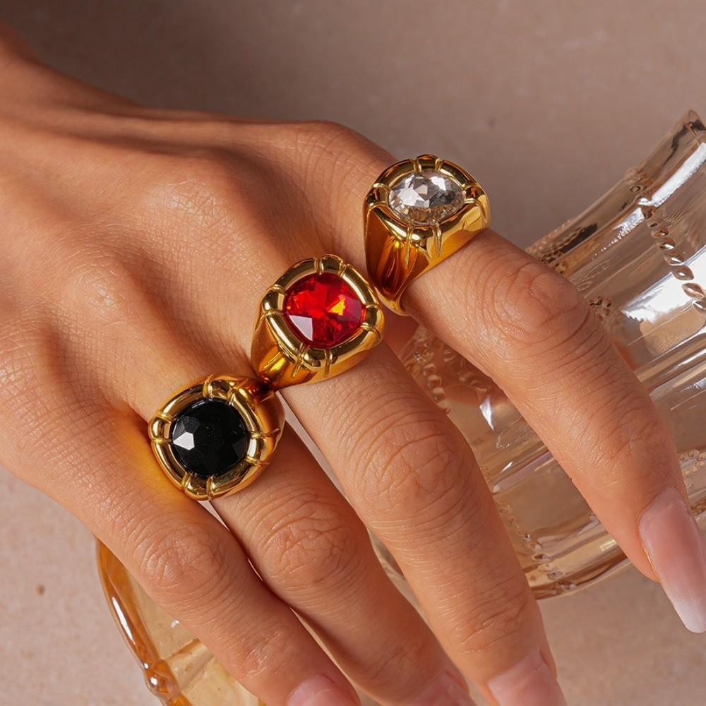 Zircon Square Crystal Ring Stainless Steel Exaggerated Ring Creative Square Zircon Rings  Couple