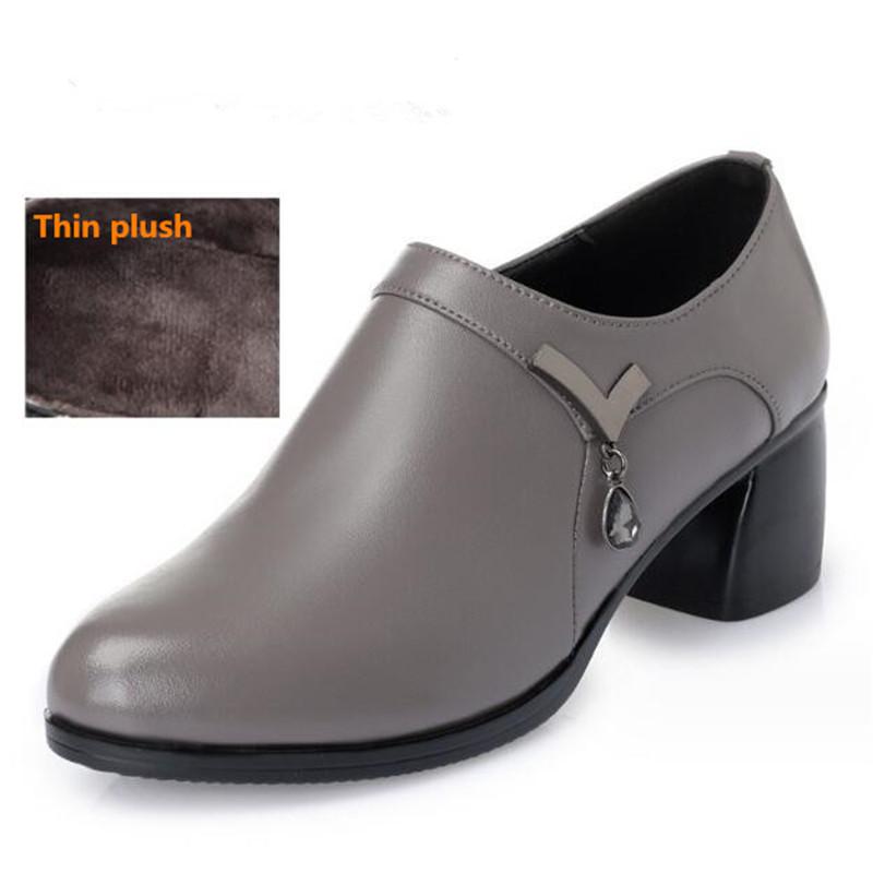 Genuine Leather Block Heel Deep Mouth Pumps Women Shoes Spring Autumn Female High Heels Shoes Ladies Office Party Shoes