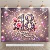 2D Pink Glitter 18th Birthday Backdrop with Crown & Rose for Photoshoot