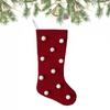 Christmas Stockings with Hanger Bowknot Plush Balls Decor Striped Print Candy Holder Festive Tree Decoration