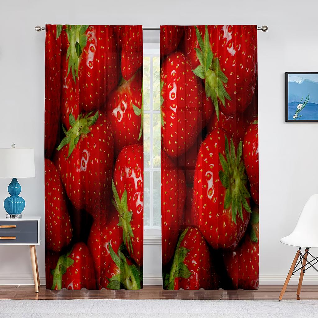 Căpșuni în apropiere fructe coapte de vară tul perdele pentru sufragerie decorare dormitor șifon perdea de fereastră din voal transparent