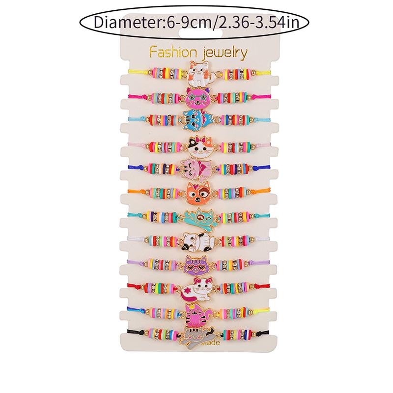 12Pcs/set Cute Cat Colorful Rope Rainbow Unicorn Charm Bracelets For Women Girls Birthday Christmas Jewelry Friendship Gift