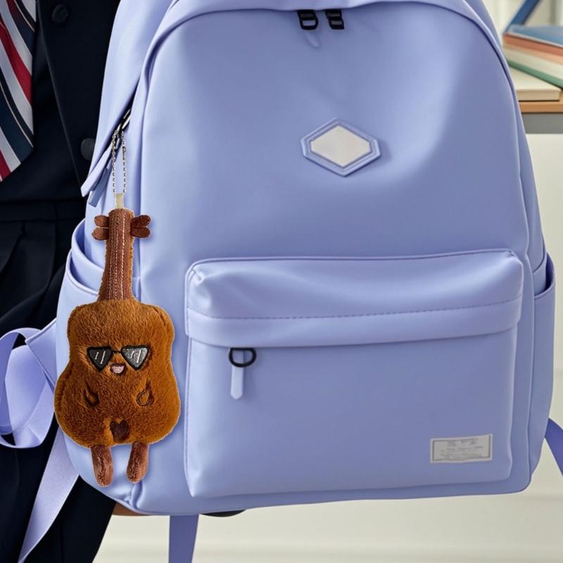 Cute Violin Shaped Plush Stuffed Toy With Keychain Clip Music Lover Gift For Friend Bag Decoration Soft Texture Present