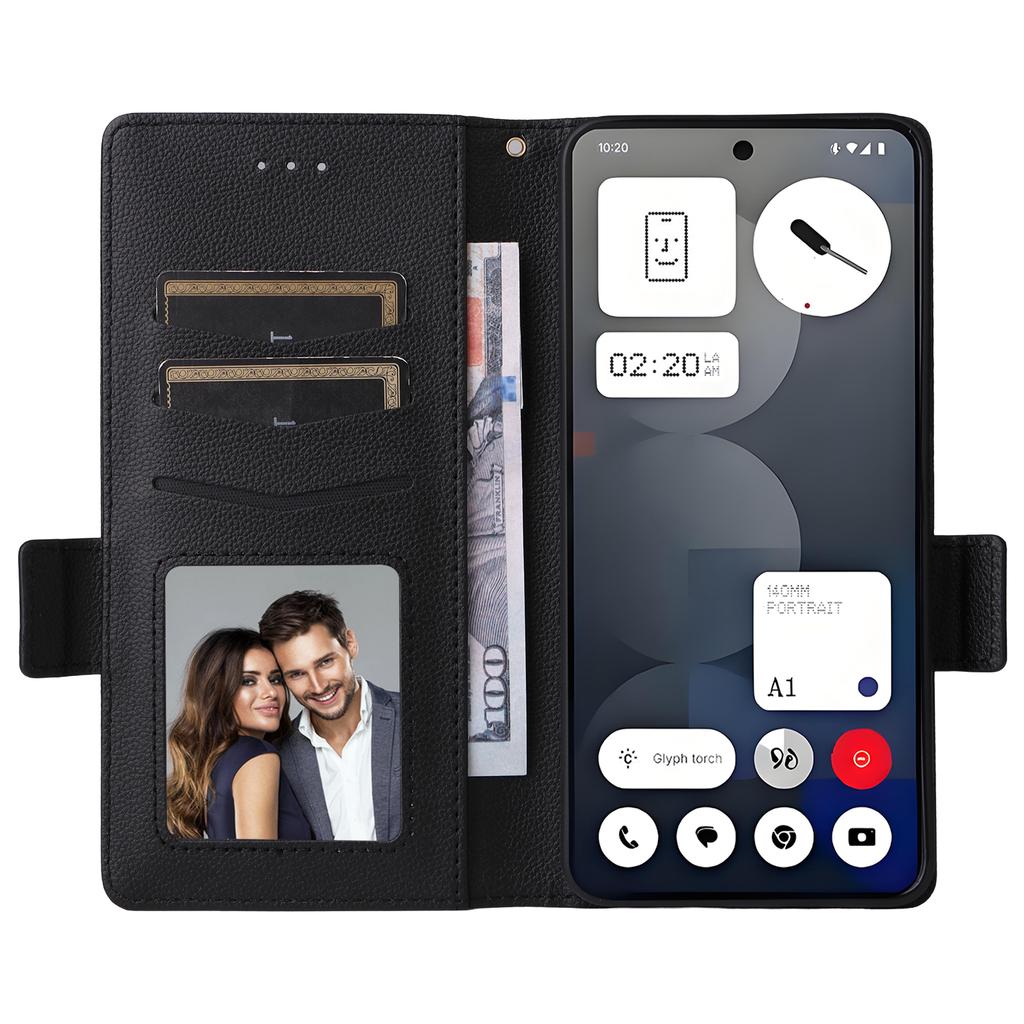 For Nothing Phone (3a) Pro Case with Wrist Strap Litchi Texture PU Leather Wallet Phone Cover