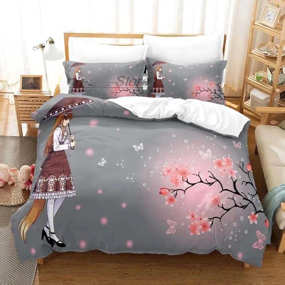 3D Anime Spice and Wolf Bedding Set Single Twin Printed With Pillowcase Bed Duvet Cover Soft Single Double Queen Super King Size