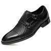 Weave Pattern Men's Double Buckle Monk Strap Shoes Genuine Leather Handmade Business Office Wedding Formal Dress Shoes for Men